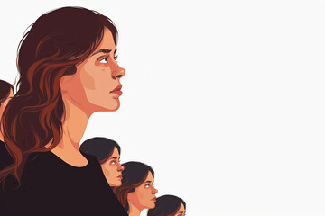 Fototapeta premium Sad woman in a choir vector white background 222 couple, woman, love, people, face, family, beauty, person, silhouette, boyfriend, vector, two, hair, head, romance, smile, men, relationship, profile, 