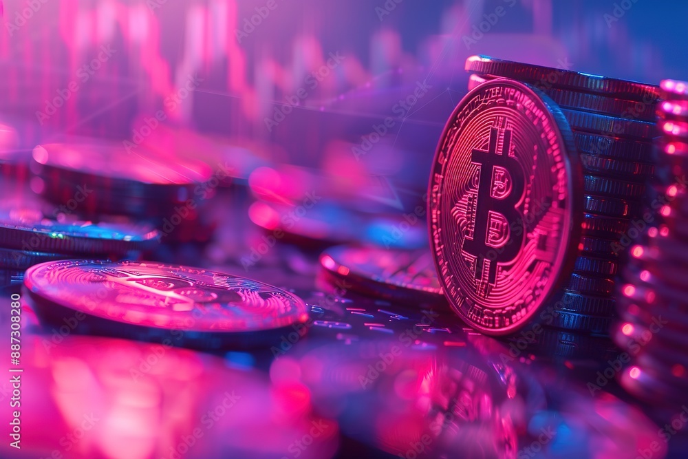 Aufkleber a stack of coins with a red bitcoin on top