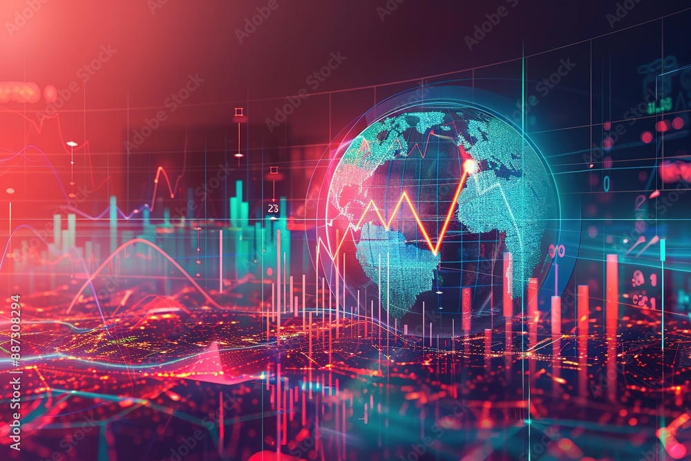 Poster a colorful image of a globe surrounded by a sea of numbers and lines