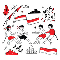 Indonesian Independence Day doodle. Joyful Indonesian Independence Day celebration with vibrant flags, parades, and cultural festivities