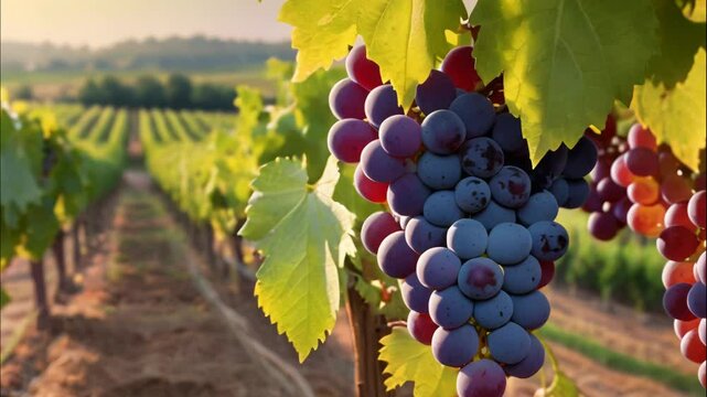 Hand Harvesting Ripe Grapes in a Sunlit Vineyard