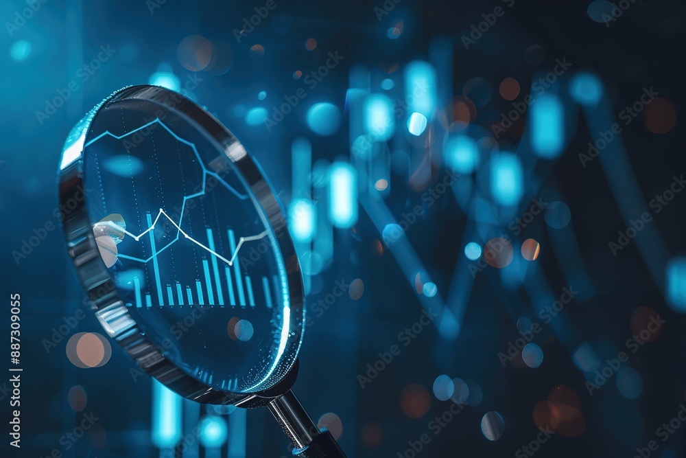 Aufkleber a magnifying glass is used to look at a graph of numbers