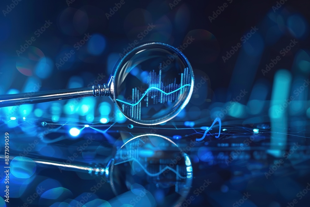 Aufkleber a magnifying glass is used to look at a graph of numbers