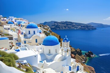 Obraz premium Picturesque Santorini Landscape with Blue Domes