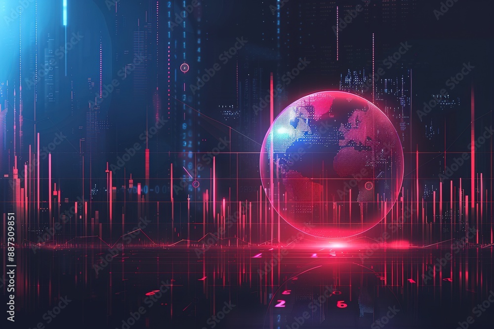 Poster a computer generated image of a globe with a red and blue background