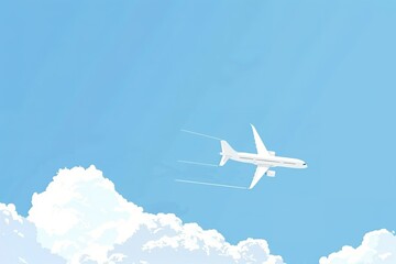 Obraz premium A white airplane is flying through a blue sky with fluffy white clouds