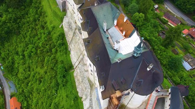 descending view of Cesky Sternberk Castle, Czech Republic
