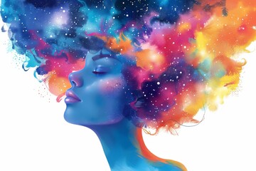 Woman with Colorful Cosmic Hair