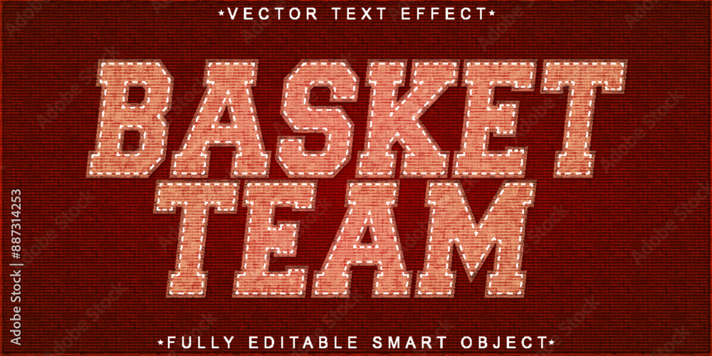 Poster red basket team vector fully editable smart object text effect