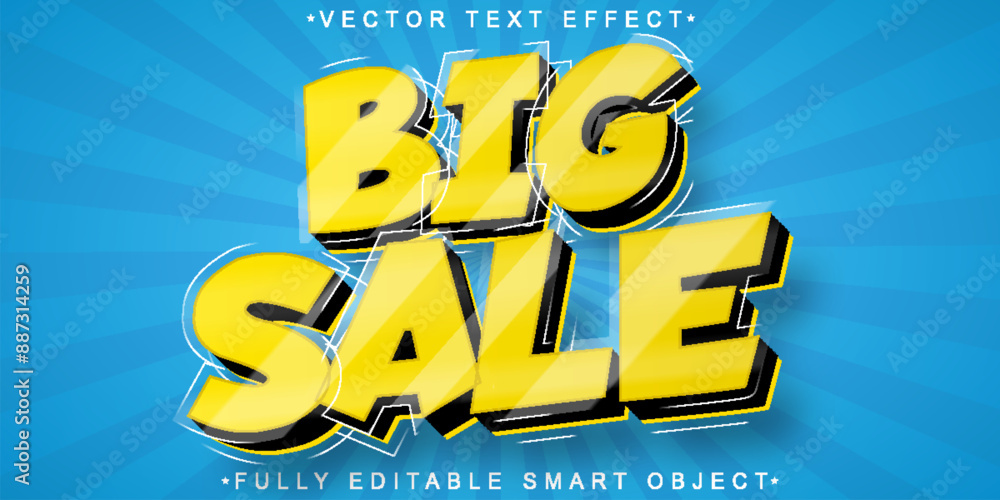 Poster cartoon big sale vector fully editable smart object text effect