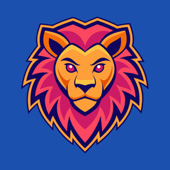 Lion head, logo real color, team sport vector art illustration