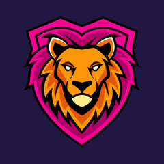 Lion head, logo real color, team sport vector art illustration