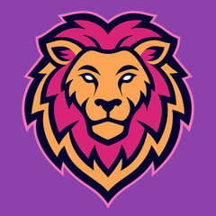 Lion head, logo real color, team sport vector art illustration