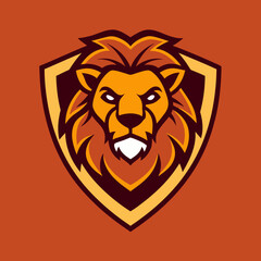 Lion head, logo real color, team sport vector art illustration