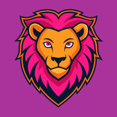 Lion head, logo real color, team sport vector art illustration