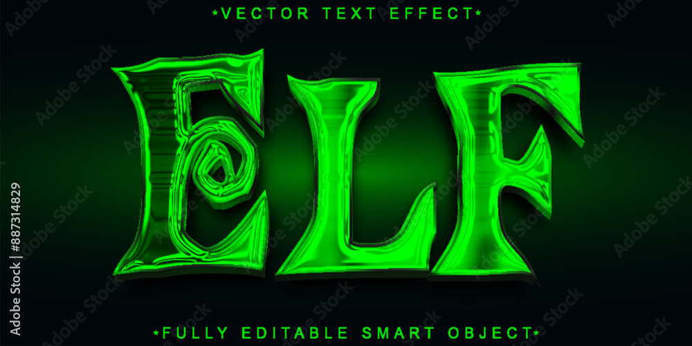 Poster cartoon green elf vector fully editable smart object text effect