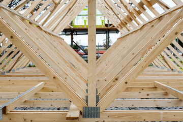 Wooden Roof Truss Construction During Daytime Construction