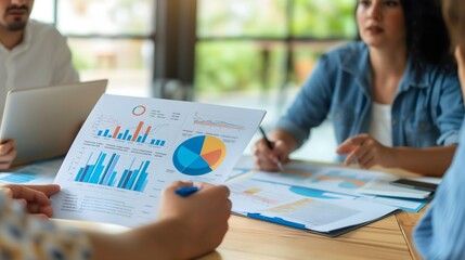 - A clinical research coordinator presenting trial results to a team, with detailed charts and findings