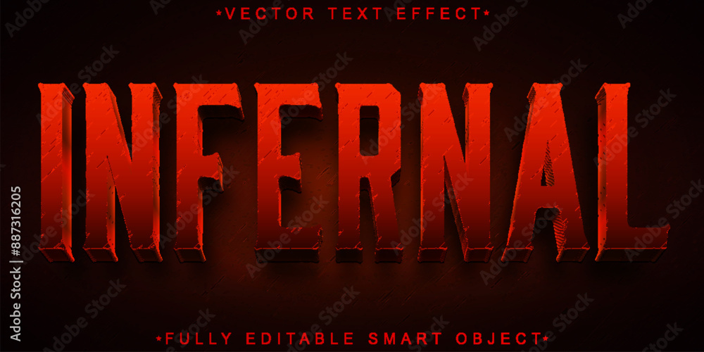Poster red horror hell infernal vector fully editable smart object text effect