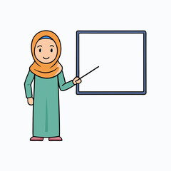 Teacher in hijab teaching on whiteboard vector art illustration