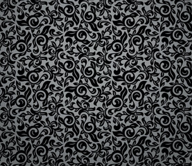 Flower pattern. Seamless gray and black ornament. Graphic vector background. Ornament for fabric, wallpaper, packaging