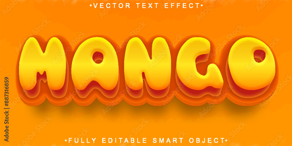 Poster cartoon orange mango vector fully editable smart object text effect