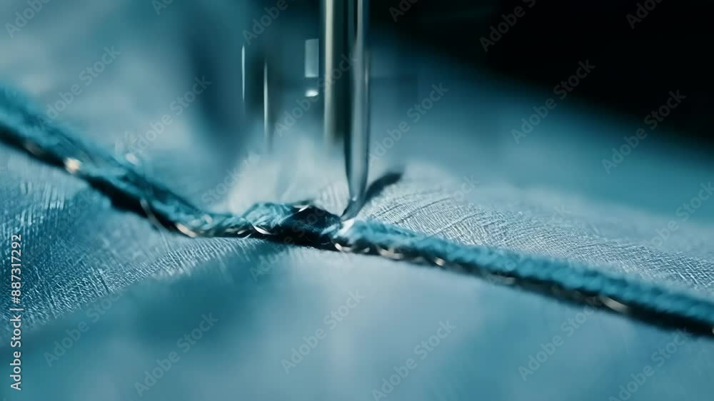 Poster a closeup of a needle piercing through layers of fabric creating a strong and sy seam.