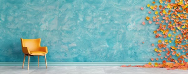 Voter registration booth with fall leaves, realistic photo, earthy tones, simple design, community theme
