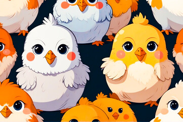 Obraz premium A group of vibrant small chickens standing closely together in a flock.