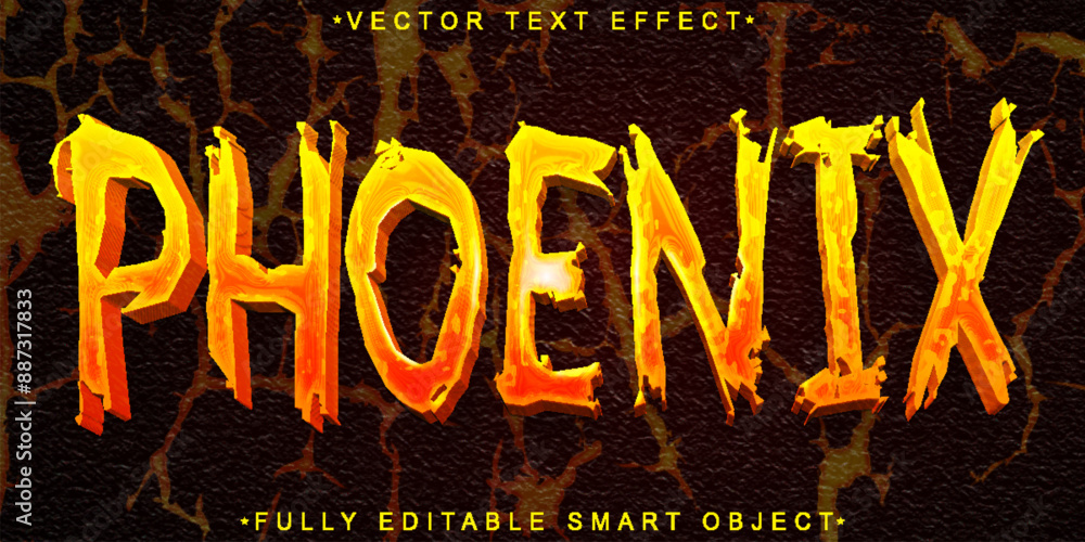 Poster phoenix fire bird vector fully editable smart object text effect