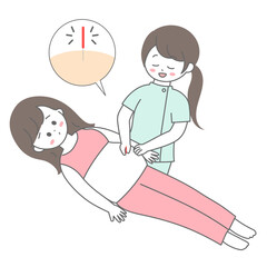 マタニティ鍼灸の施術を緊張しながら受ける女性のイラスト