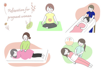 マタニティ　ヨガ　エステ　マッサージ　鍼灸　イラストセット