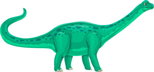 Cartoon antarctosaurus dinosaur character of giant dino animal. Vector prehistoric forest dinosaur with long neck, funny green spotted titanosaur lizard of jurassic period. Sauropod dino character