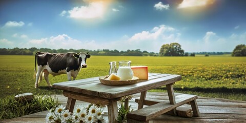 Rustic Dairy Farm with Assorted Cheeses and Fresh Milk