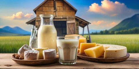 Rustic Dairy Farm with Assorted Cheeses and Fresh Milk