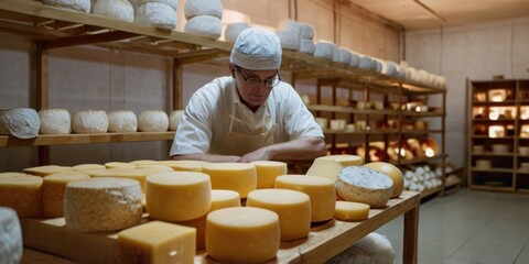 Cheesemaker Working in Artisan Cheese Aging Room