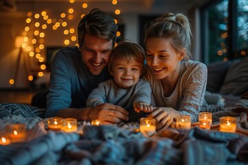 Fototapeta premium A family of three, a man, a woman and a child