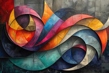 Fototapeta premium A colorful abstract painting with a wave-like shape