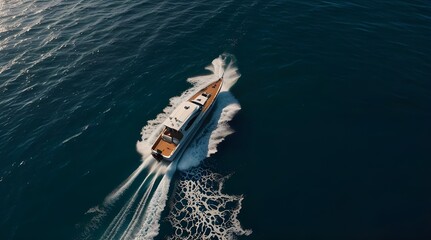 Aerial view of speed motor boat on open sea.generative.ai