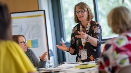 - A human resources specialist leading a training workshop for staff, with materials and engagement visible
