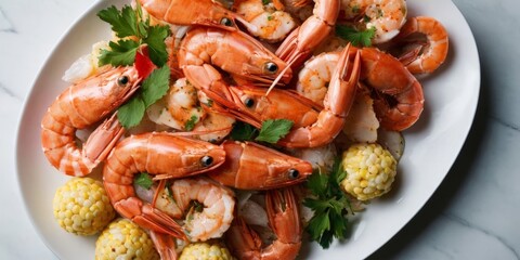 Delicious Seafood Platter with Shrimp, Mussels, and Sauces