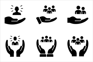 employees on human hand line icon vector illustration. An inclusive workplace on white background. color editable