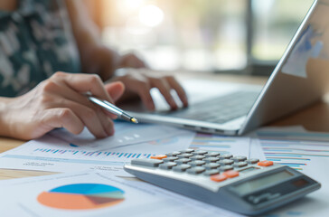 Person Using a Calculator for Financial Calculations, Essential for Business Planning and Accounting. Represents Accurate and Strategic Economic Management.