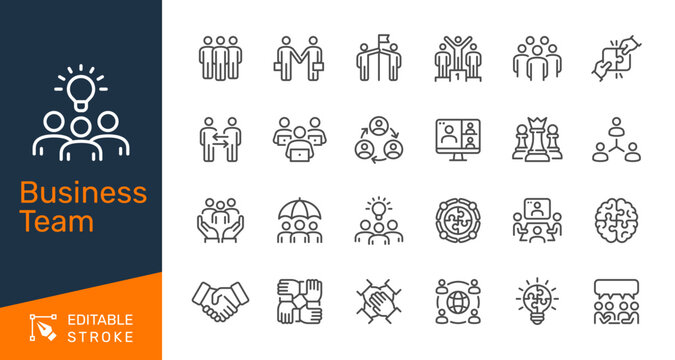 Business team thin line icons. Editable stroke. Pixel perfect.