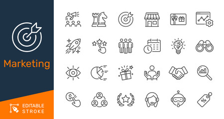 Marketing thin line icons. Editable stroke. Pixel perfect.