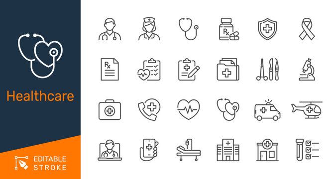Healthcare thin line icons. Editable stroke. Pixel perfect.