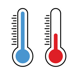 Set of thermometer icons with high and low temperature. different levels of temperature. hot and cold climate