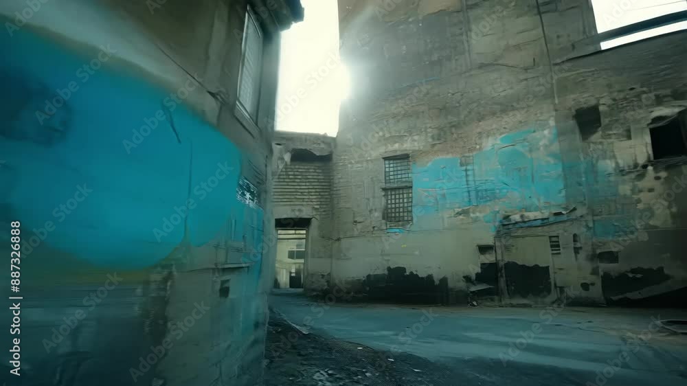 Aufkleber the decayed and crumbling factory walls are adorned with colorful graffiti adding a touch of urban a
