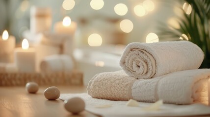 A couple enjoying a romantic couples massage in a candlelit room.