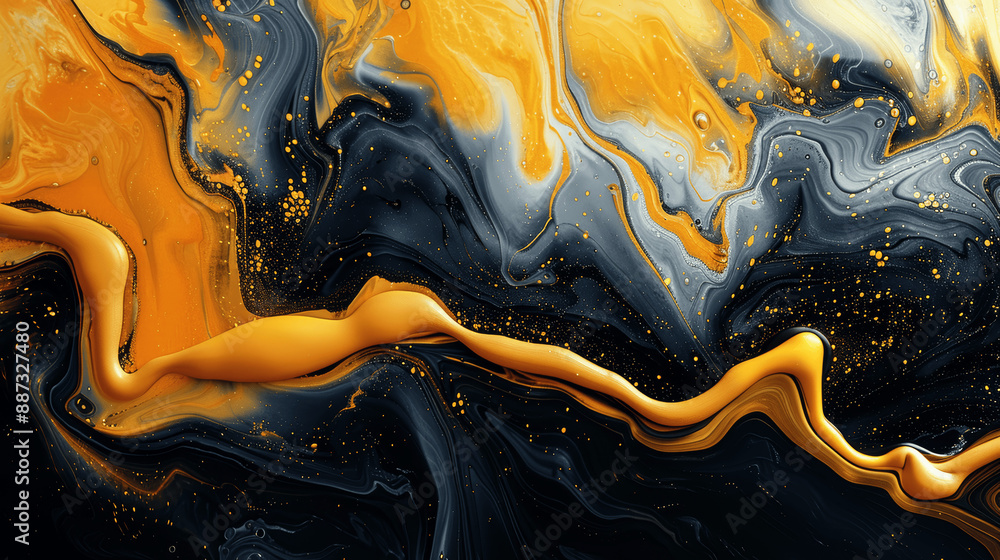 Poster elegant abstract liquid background with yellow and black swirls creating a vibrant and sophisticated